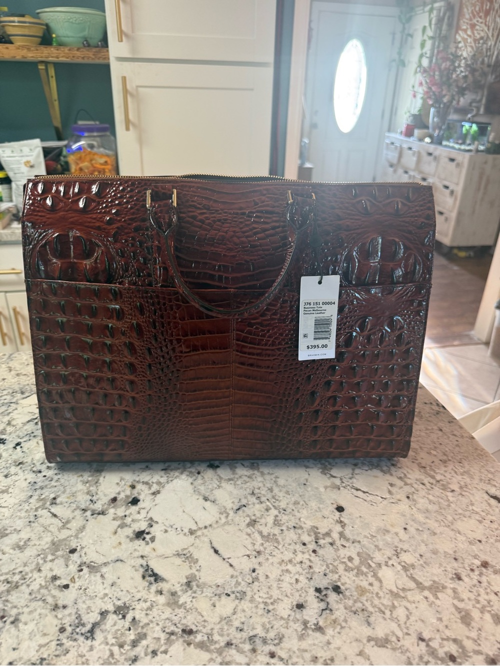 Brahmin Brown Crocodile-Embossed Business Tote Bag